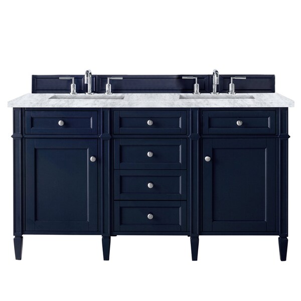 James Martin Vanities Brittany 60in Double Vanity, Victory Blue w/ 3 CM Carrara Marble Top 650-V60D-VBL-3CAR - main